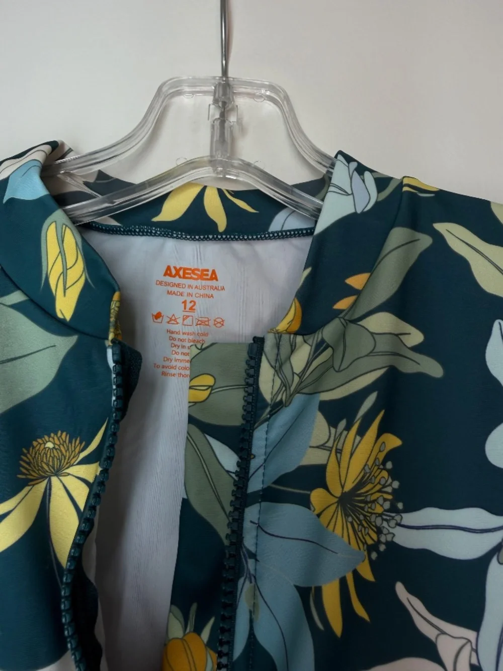 AXESEA Floral Long Sleeve One Piece Rash Guard Swimsuit Women's Size 12 UPF -